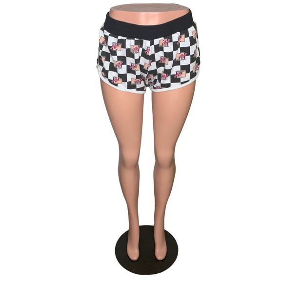 M TV Graphic Plaid Logo Shorts Size L Black and White - Picture 1 of 7